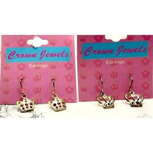 Gold Crown Dangle Girls Earrings Set Purple Rhinestone Princess Cute NWT